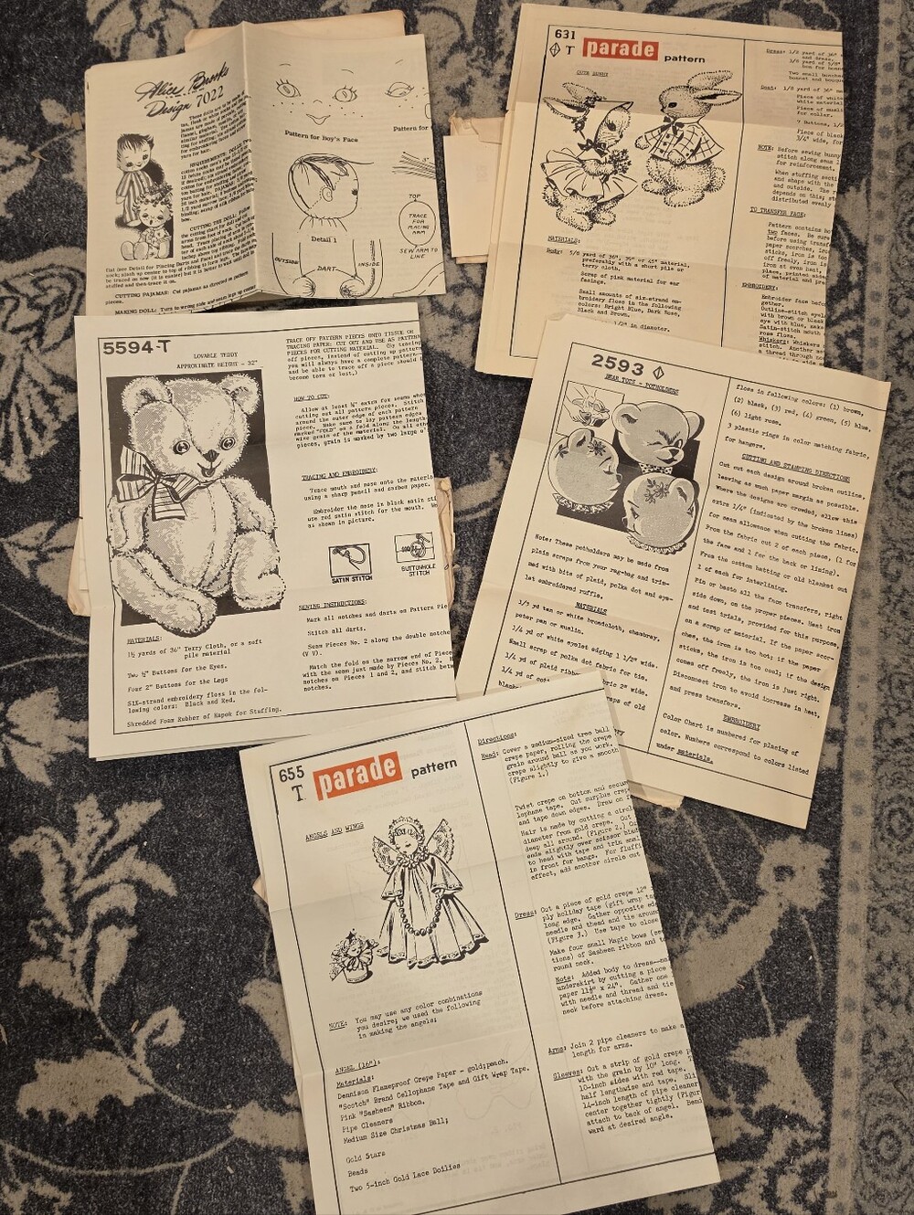Vintage Mail Order Sewing Pattern Lot 5594-T Teddy Bear T Parade Doll Craft